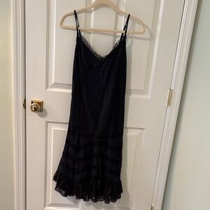 Arden B Black Lace Trim Tiered Dress
